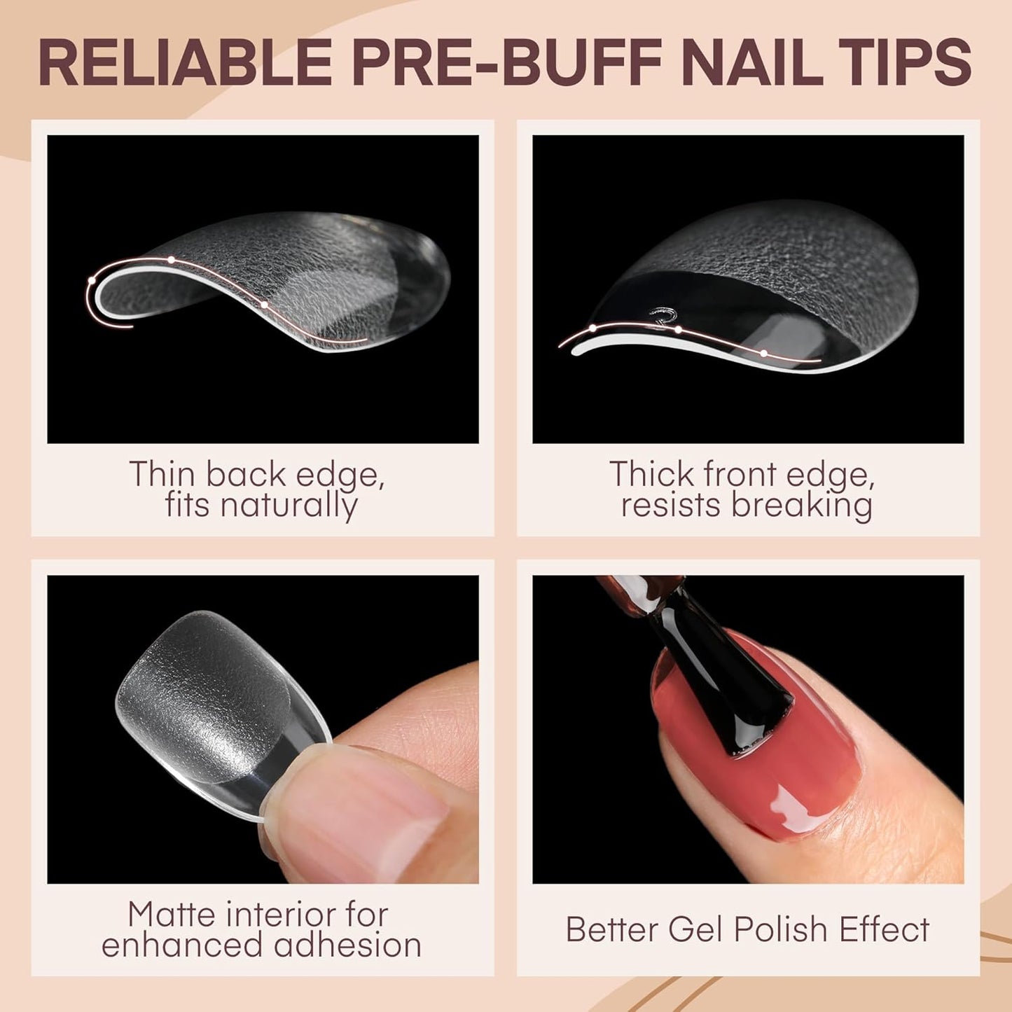 Short Oval Round Nail Tips, 504Pcs Pre-shaped Gel Short Nail Tips Oval Shape, 15 Sizes Half Matte Clear Almond Acrylic False Nails No Need File for Nail Extension DIY Salon