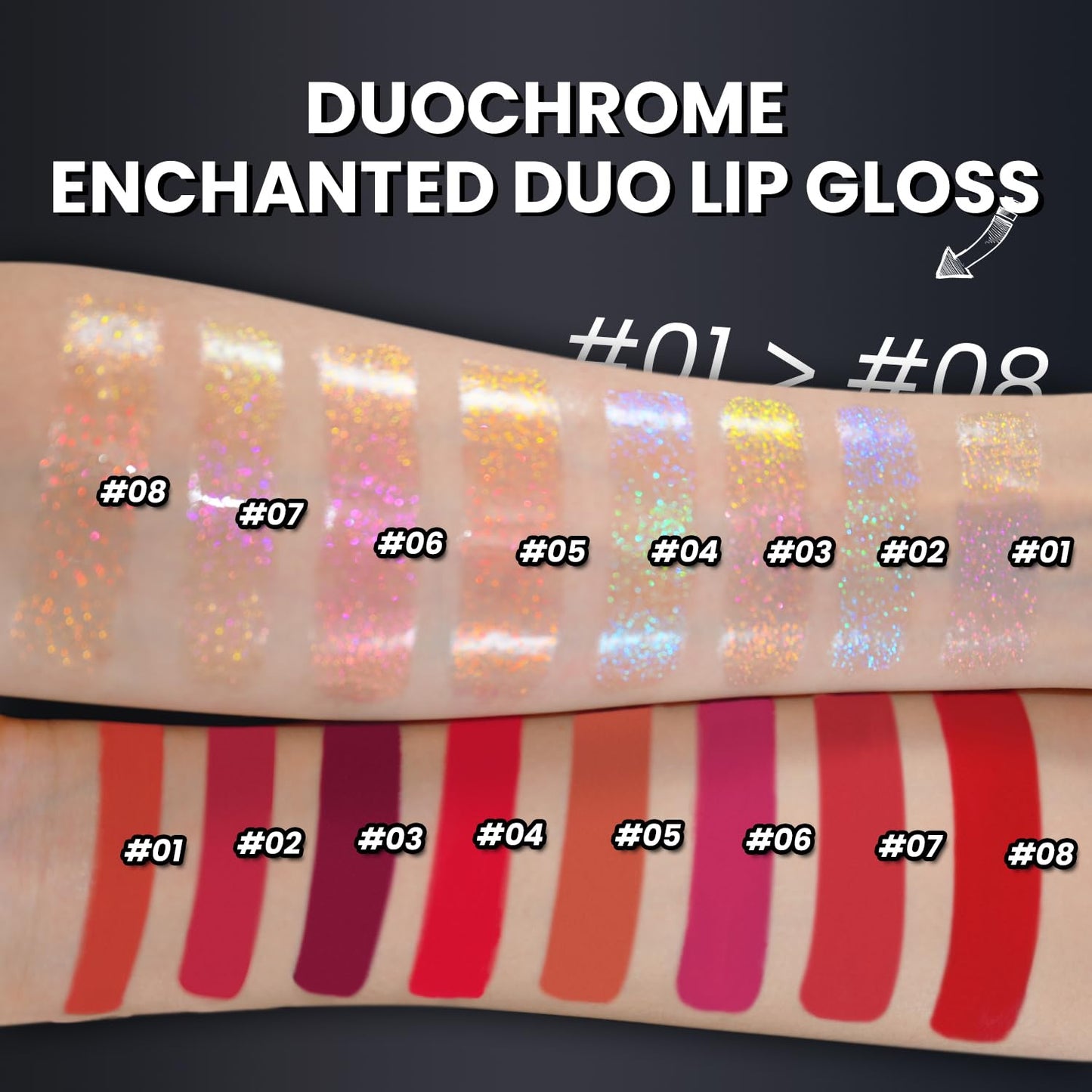 CHARMACY Multichrome Double Head Non-Stick Lip Glaze, Metallic Colourful Lip Gloss, Anti-transfer, Long Lasting Waterproof Liquid Lipstick Makeup (#03)