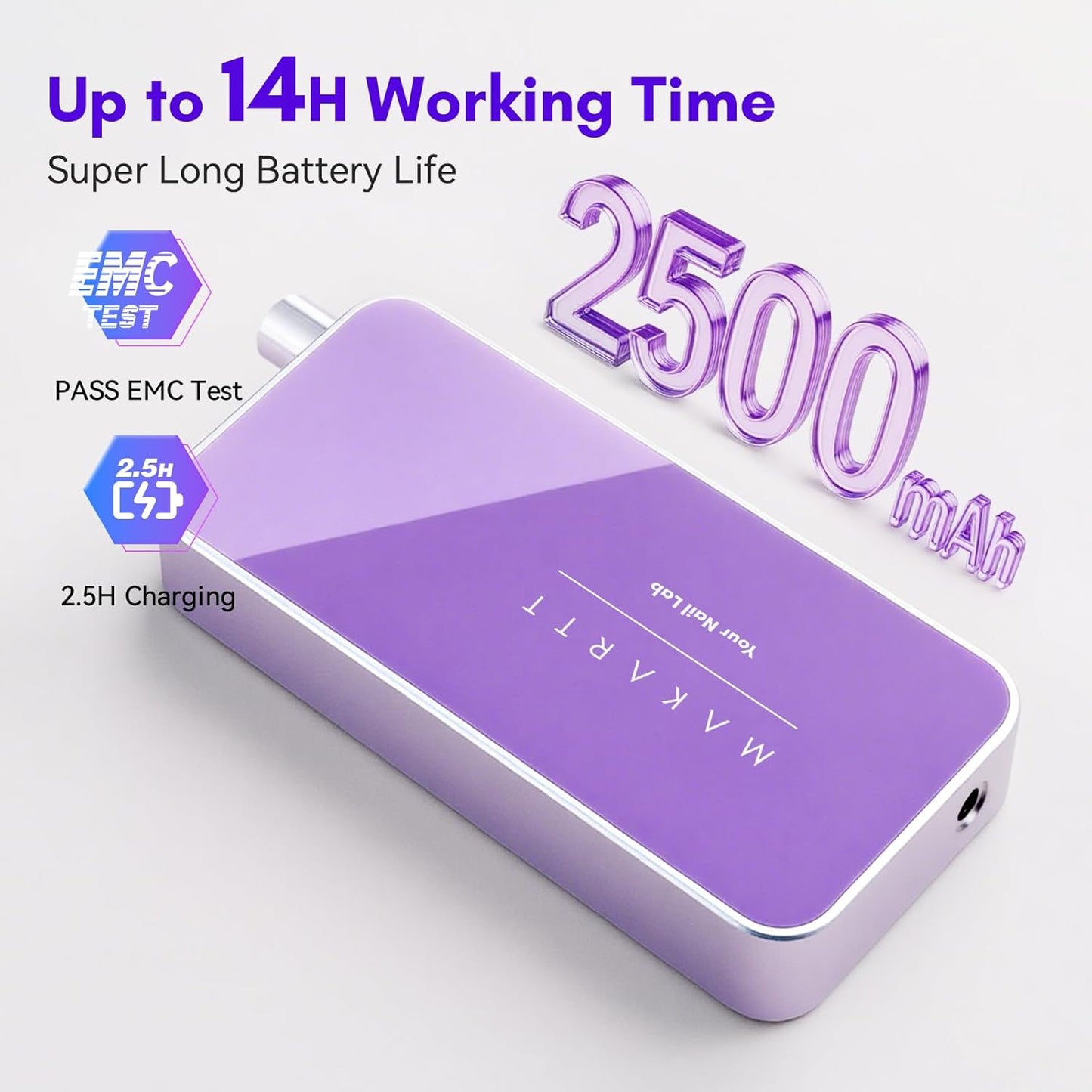 Makartt Professional Nail Drill - 35000RPM Electric Nail File with 60W Coreless Motor, 2 in 1 Desktop & Portable Rechargeable E File with Drill Bits and LCD Display, Nouvella Purple