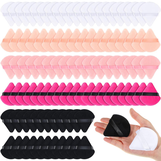 Meanplan 100 Pcs Powder Puff Face Soft Makeup Sponge Triangle Powder Puffs for Loose Velour Cosmetic Foundation Wet Dry Sponge Makeup Tools(Vivid Colors)