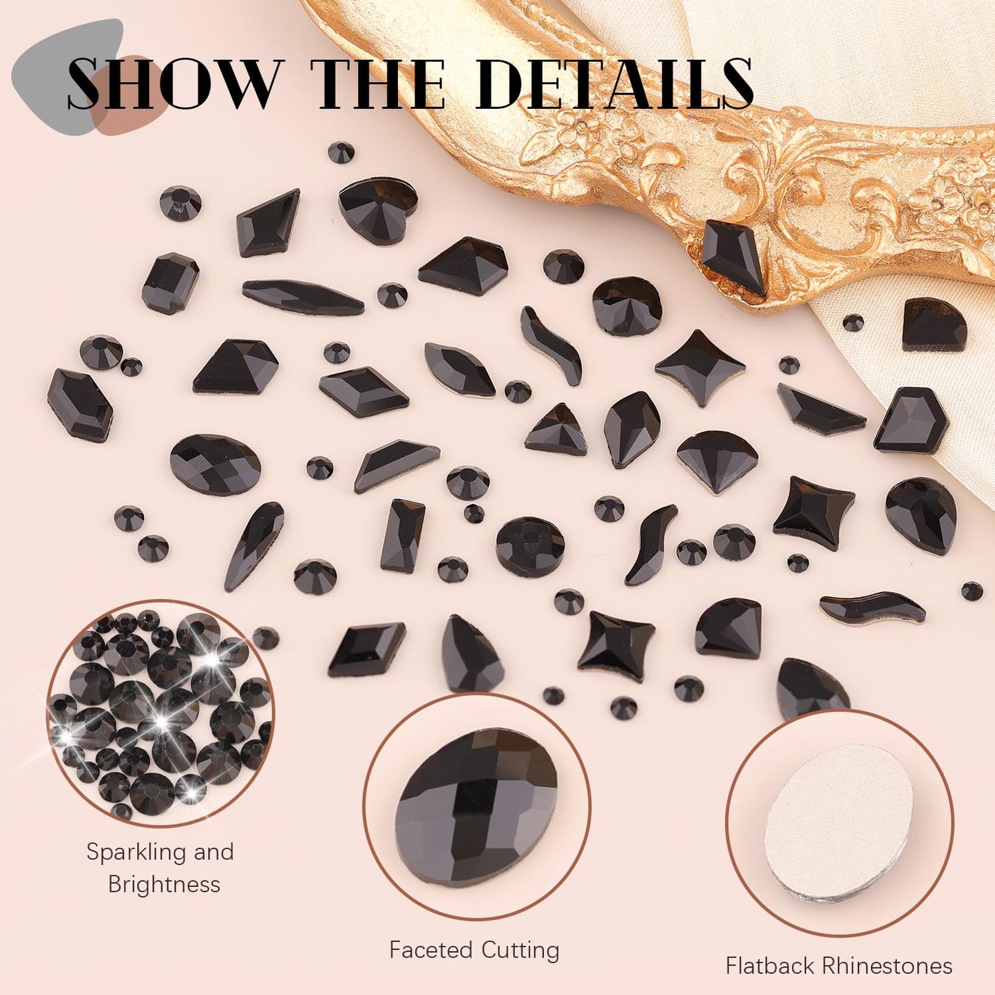 Glass Nail Rhinestones Multi-Shapes Flatback Gems, Round Crystal Glue Gel + 1500Pcs,arty Nails Diamond Gemstones