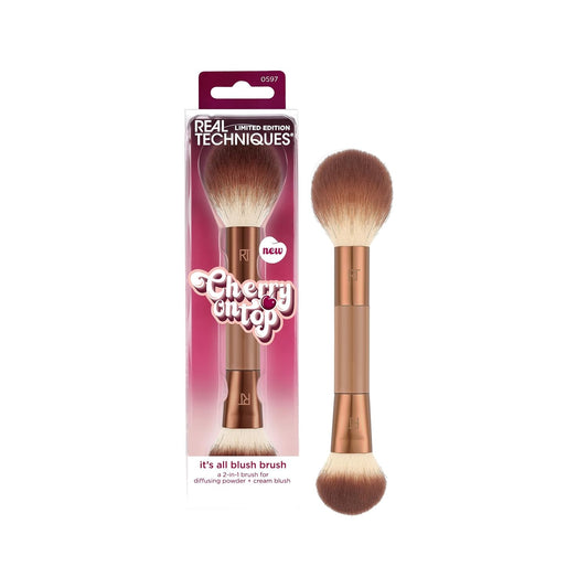 Real Techniques Cherry On Top It’s All Blush Brush, Dual-Ended & Multipurpose Makeup Brush for, Powder, Liquid & Cream Blush, Synthetic Bristles, Vegan & Cruelty-Free Face Brush, 1 Count