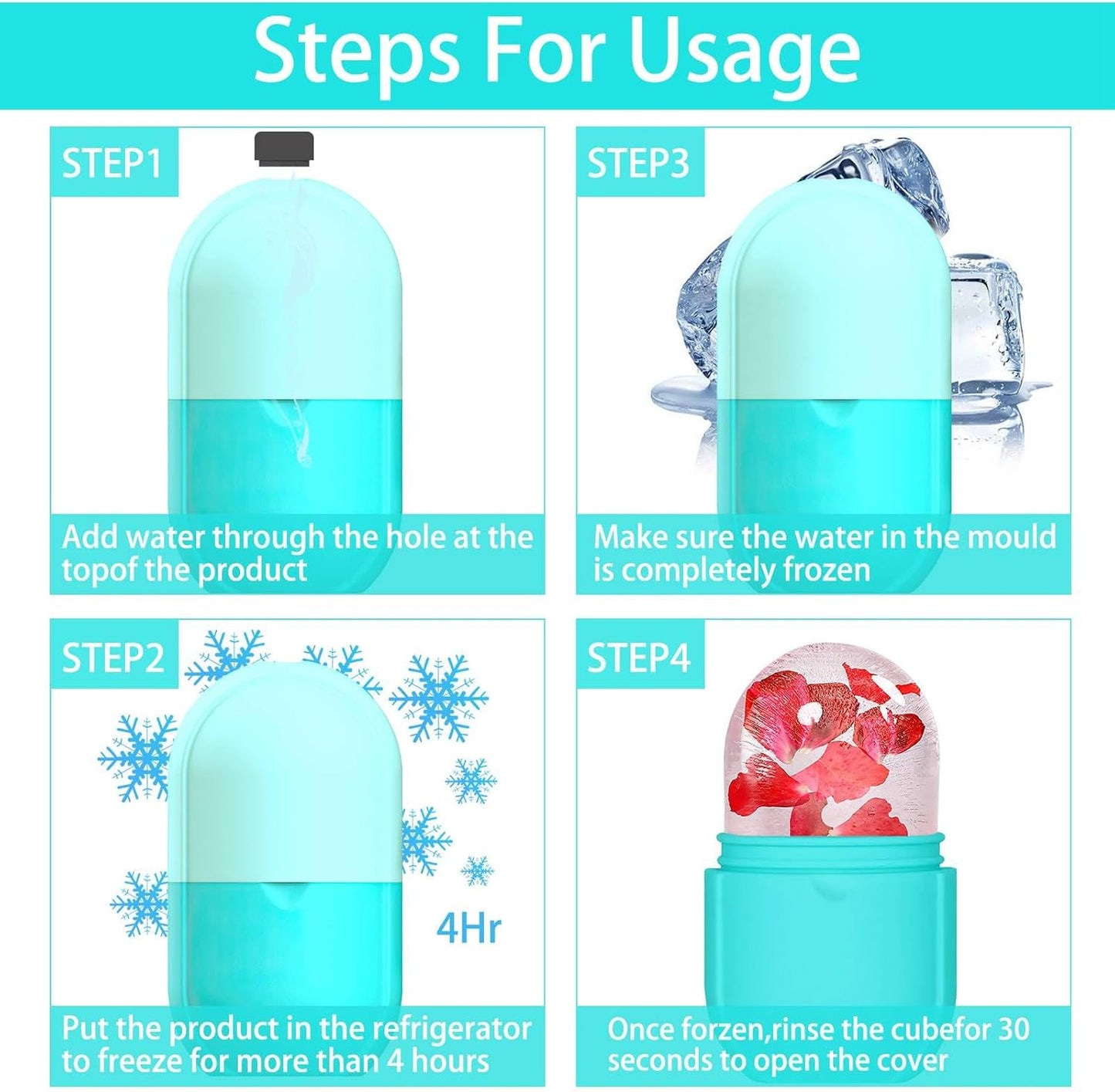 KOGITI Ice Mold for Face, Ice Roller for Face & Eye, Beauty Facial Ice Rollers Ice Holder Mold Face Puffiness Relief Massage Skin Care Tools, Ice Facial Cube (New-Blue)