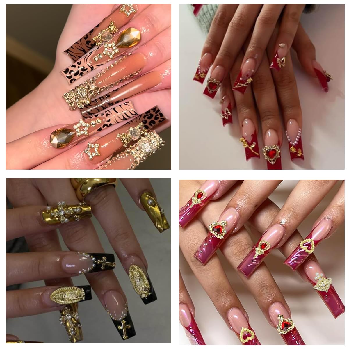 80+ Pcs Golden Nail Charms with Nail Art Rhinestones Gold Cross Virgin Mary and Rose Nail Gems for Acrylic Nails Accessories for Women Nail Decorations Manicure Craft DIY Supplies