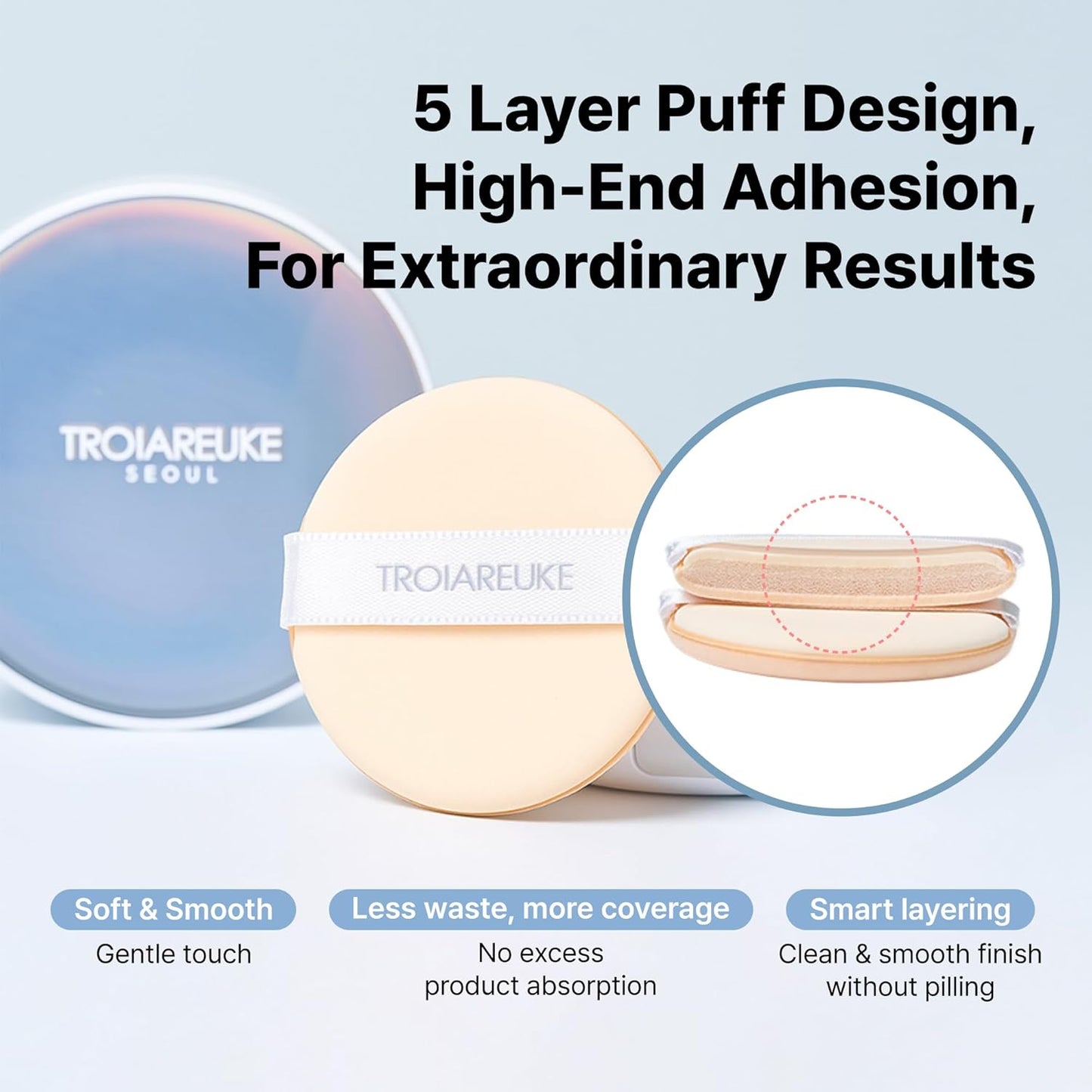 TROIAREUKE Seoul "Bridal" Cushion Foundation(#21, Pink Beige), Korean Cushion Foundation, K-Beauty, Hydrating, Long-lasting, Lightweight, Natural Finish, Anti-Aging, Moisture, Whitening, SPF 50+