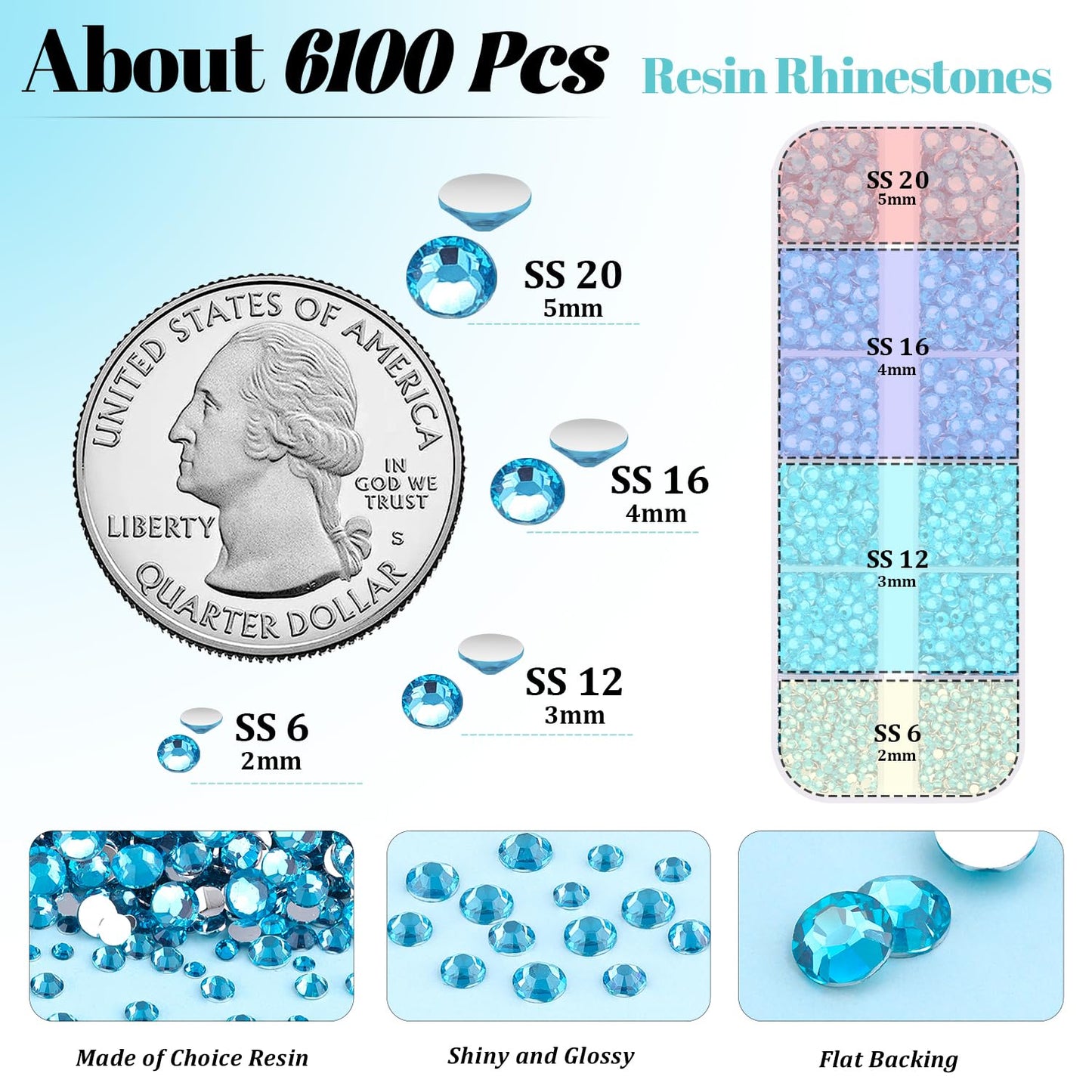 6100Pcs Resin Rhinestones for Crafting with 2Pcs 10ml B7000 Jewelry Glue, 1 Box Flatback Crystals Diamond (Indicolite) for Bedazzling Crafts DIY Nail Art Non Hotfix Gems for Clothing Shoes