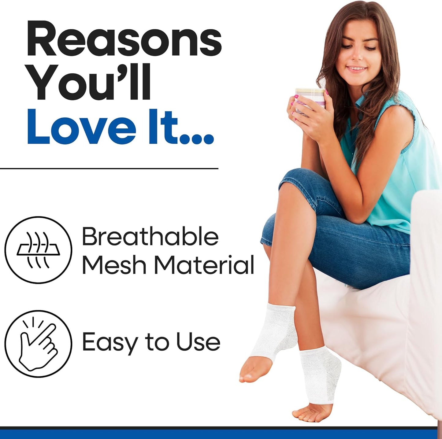 Moisturizing Socks for Mens Cracked Heels - Moisturizer Heel Sleeves to Smooth & Soften Rough Cracked Heels & Dry Feet. Large Aloe Moisturizing Heel Socks (White - 3 Pairs, Fits Most)