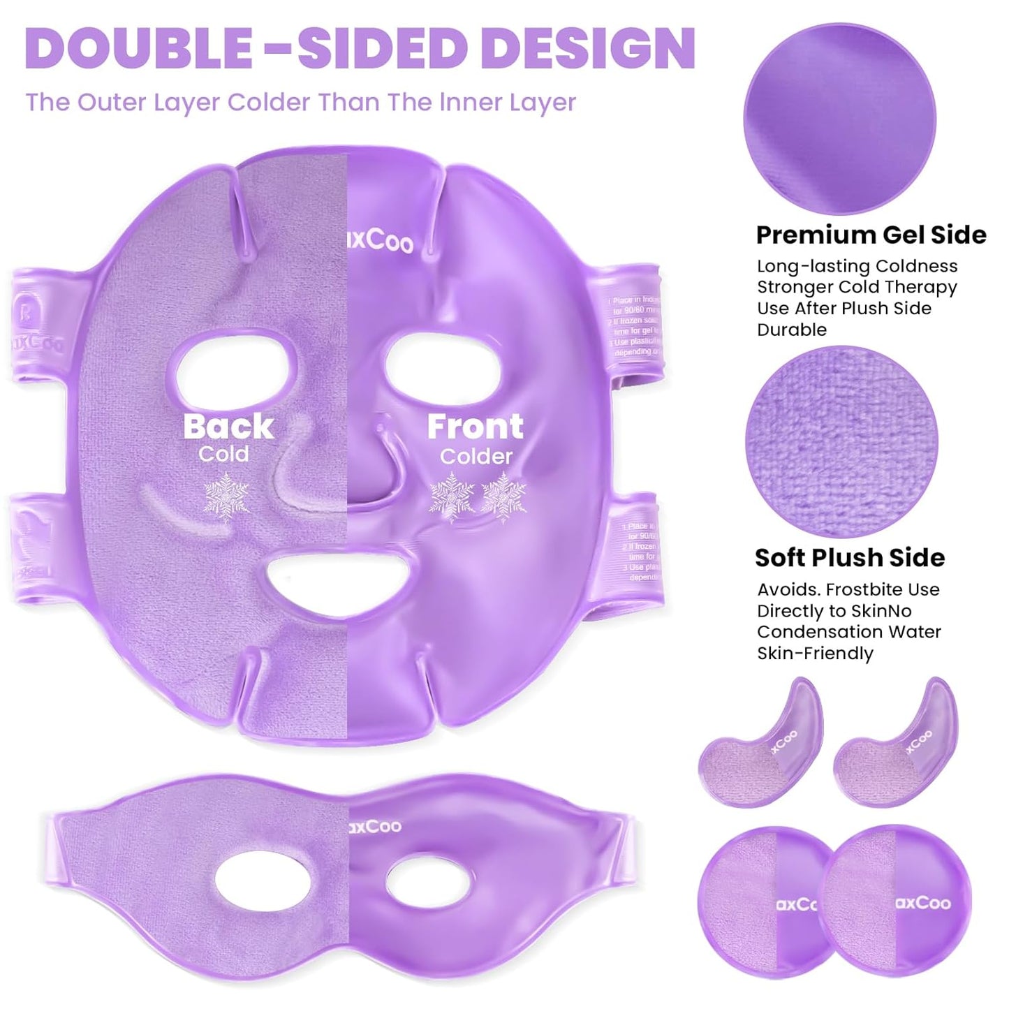 Ice Face Eye Mask for Dark Circles and Puffiness Cold Warm Compress, Gel Cold Cooling Face Mask Package for Women and Men, Migraines, Headache, Stress and Relaxation Purple