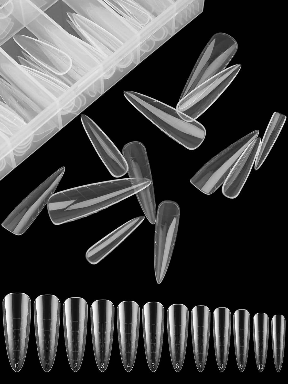TOROKOM Nail Dual Forms for Poly Nail Gel, 120Pcs Stiletto Extension Gel Nail Molds Clear Acrylic Nail Tips, Full Cover Reusable Nail Forms for Builder Nail Gel Nail Art Design Salon&DIY