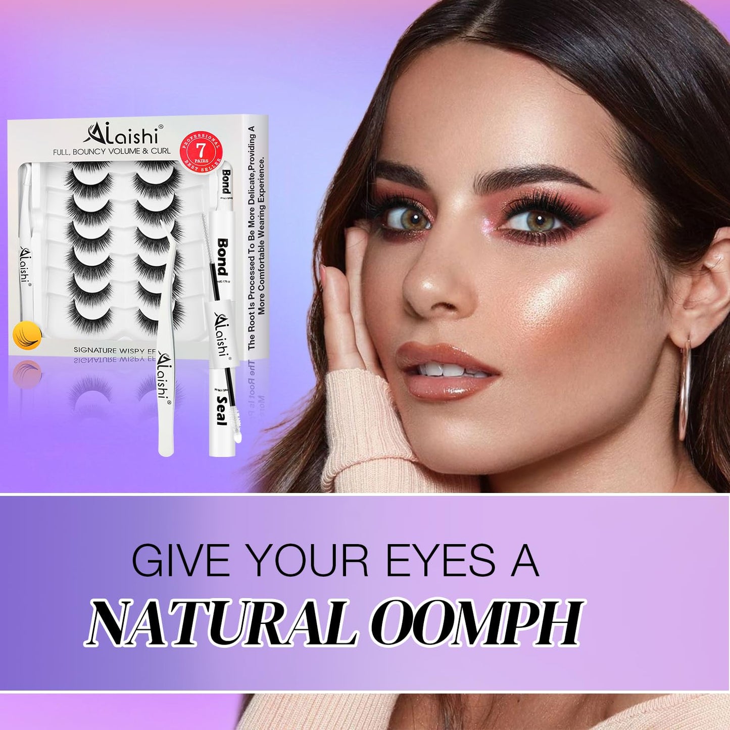 Wispy False Eyelashes Kit With Bond, Seal and Tweezer, 7 Pairs Natural Look Fake Cat Eye Lashes Strips Thin Band Extensions Waterproof Easy Eyelashes for Beginners RQ11