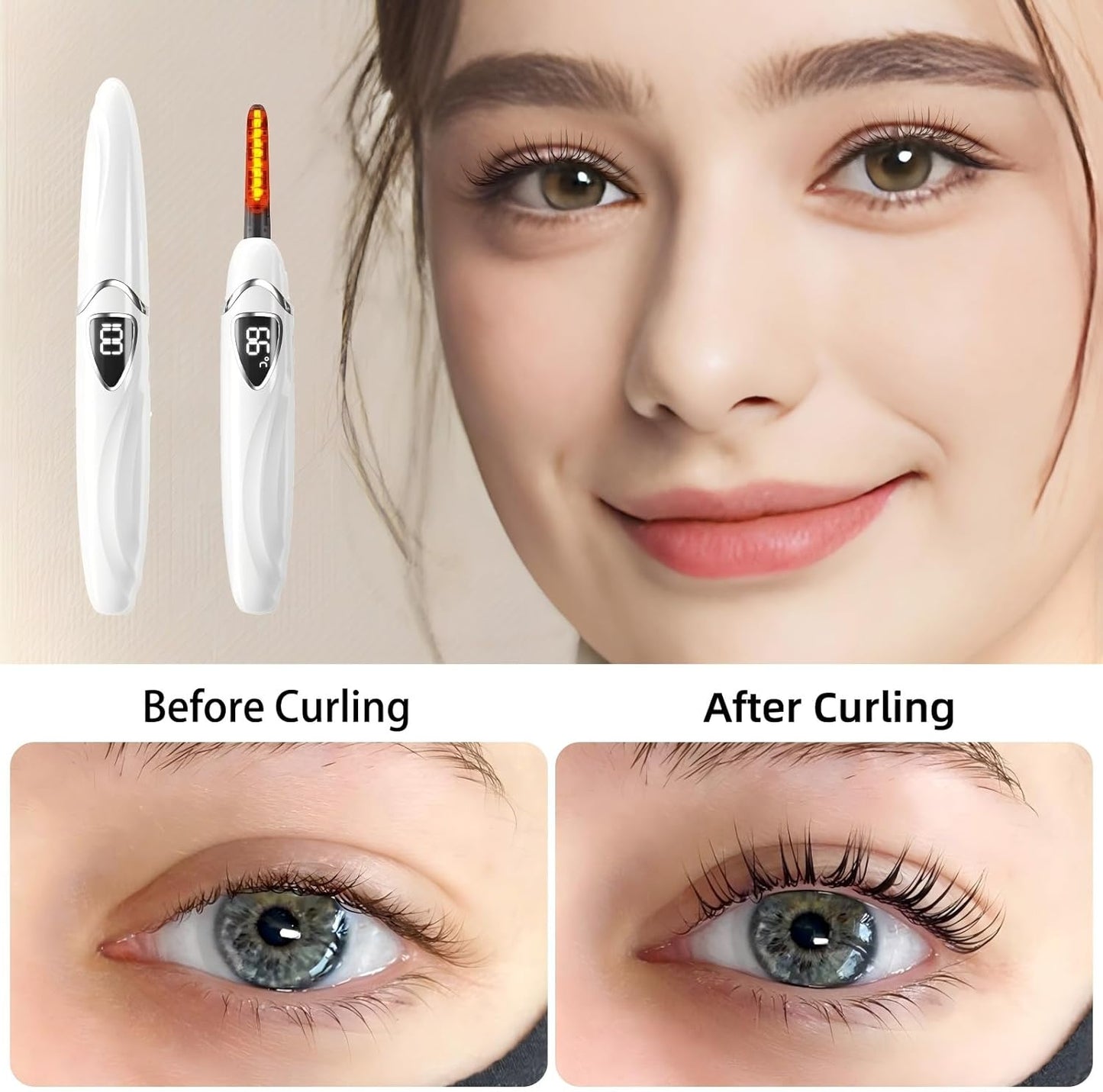 ZAPAL Heated Eyelash Curler, S600 Rechargeable Heated lash Curler, Intelligent Power Off Electric Eyelash Curler Heated Quickly 24 Hs Lasting Natural Makeup for Woman - Snow White/Silver