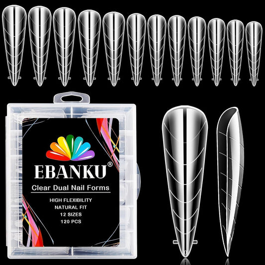 EBANKU Dual Nail Forms for Poly Extension Gel 120 PCS Structure Poly Nail Gel Stiletto Nail Tips for Builder Gel Solid Nail Gel Glue Nail Art Design Salon&DIY
