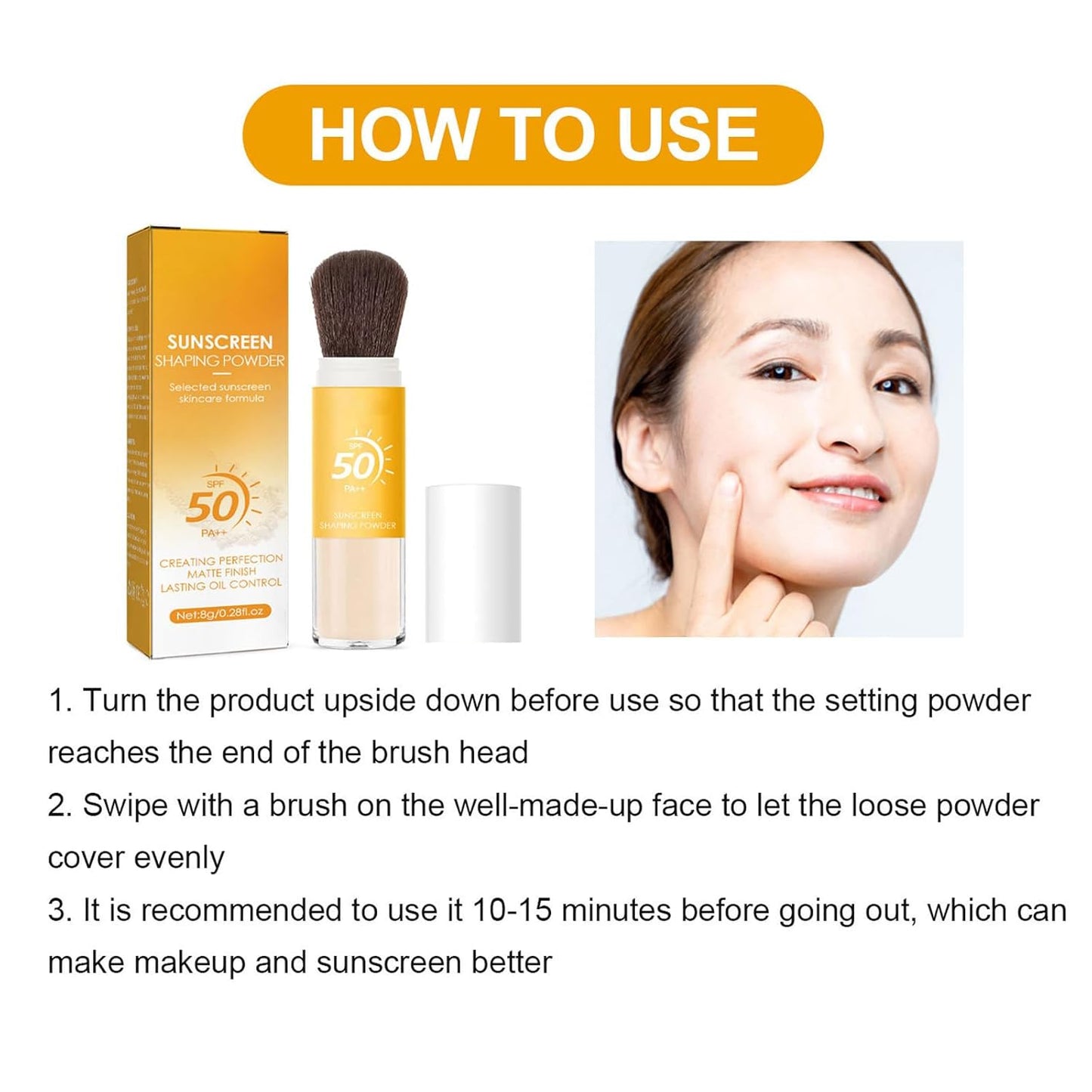 Mineral Sunscreen Setting Powder, SPF 50 PA++, Mineral Brush Powder, Matte Translucent Loose Setting Powder, Natural Oil Control Lightweight Face Powder for All Skin, Smooth, Lasting, Breathable