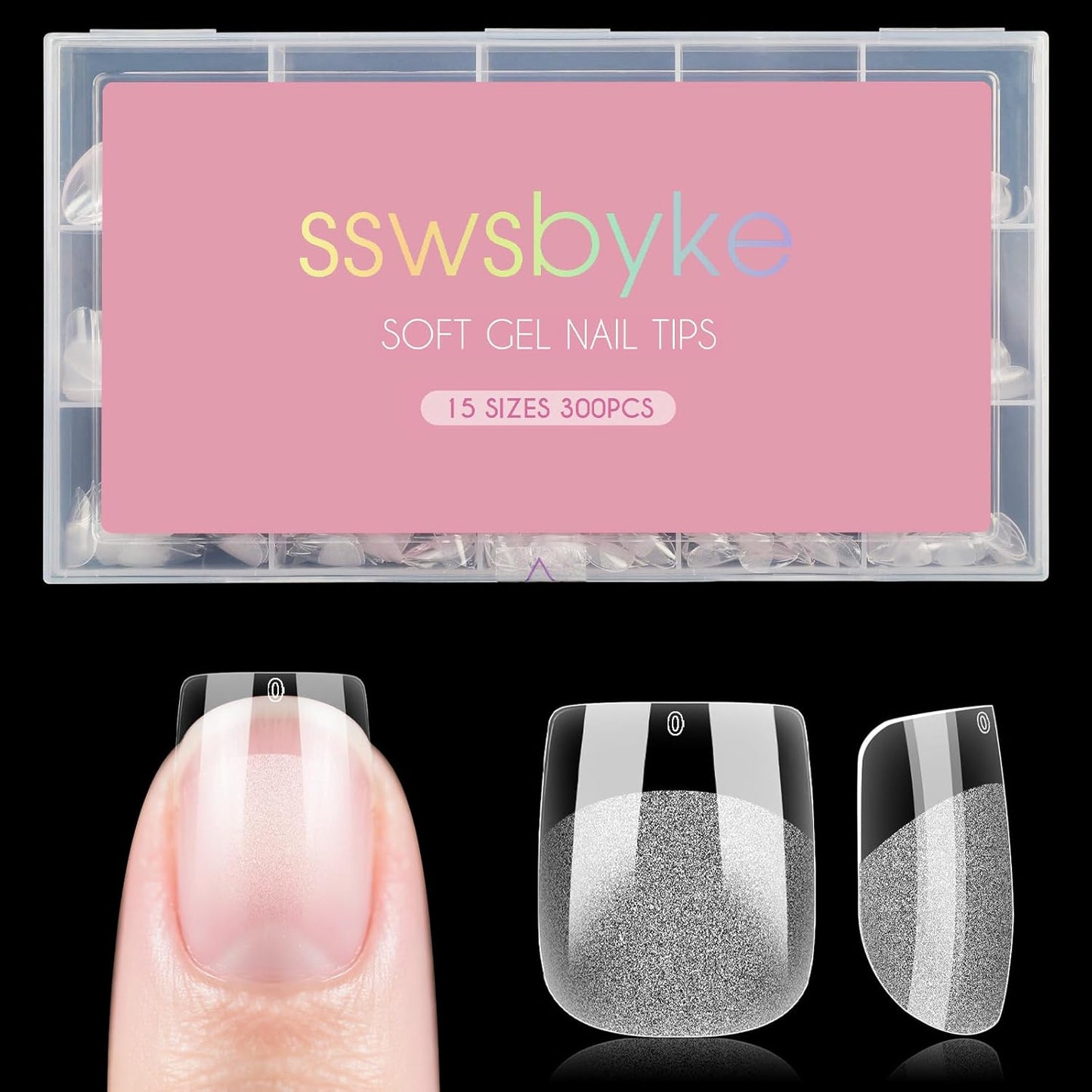 Extra Short Square Nail Tips, SSWSBYKE Gel Acrylic Nail Tips for Full Cover Pre-Shaped Fake Nails Tips Half Matte Press On Nails for Extension Home DIY Salon 300pcs 15 Sizes