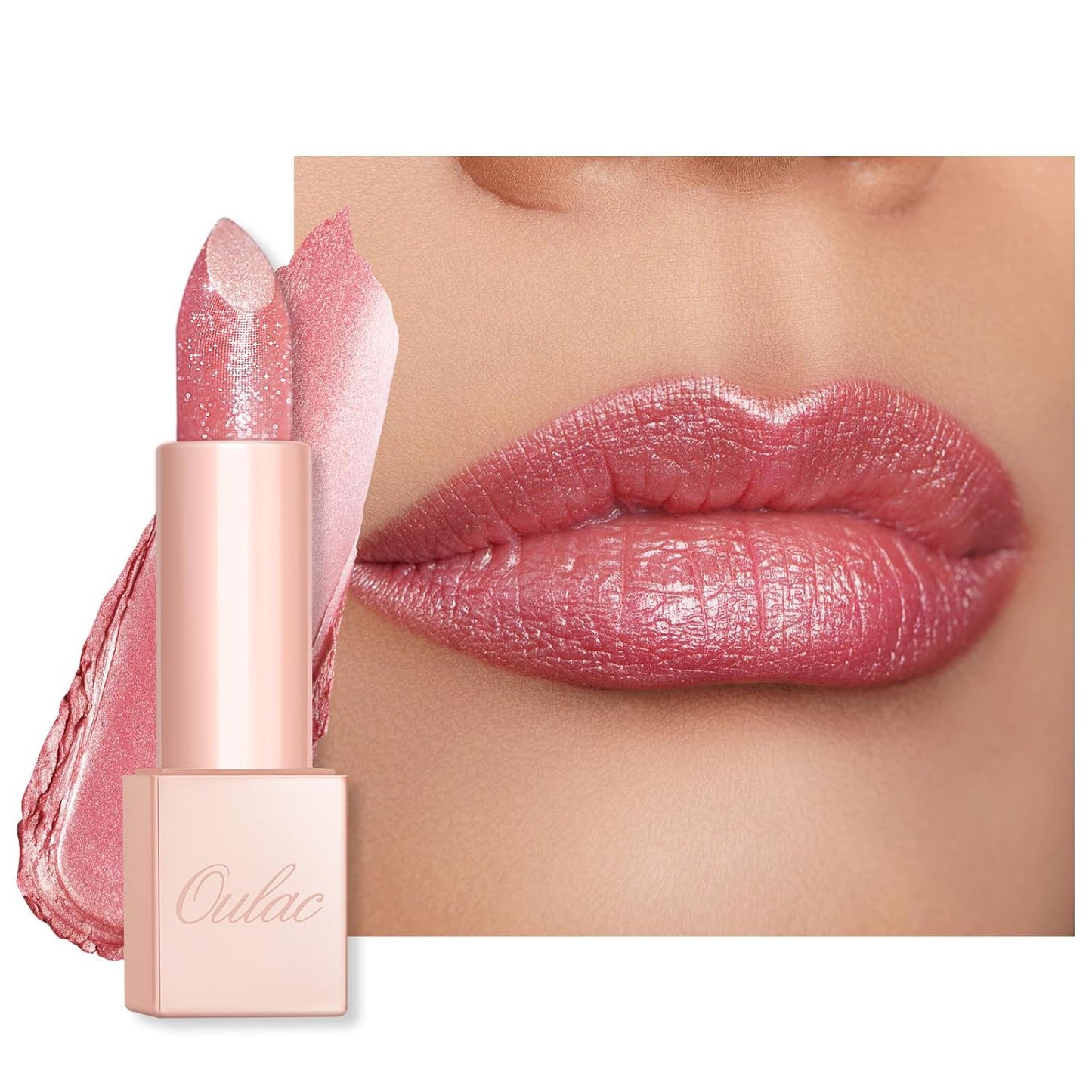 Oulac Moisturizing Pink Lipstick for Women - Tinted Lip Balm with Shimmmer, Lightweight Lip Makeup, Nourishing & Hydrating Formula, Vegan & Gluten Free, PG03 Pink Jewel