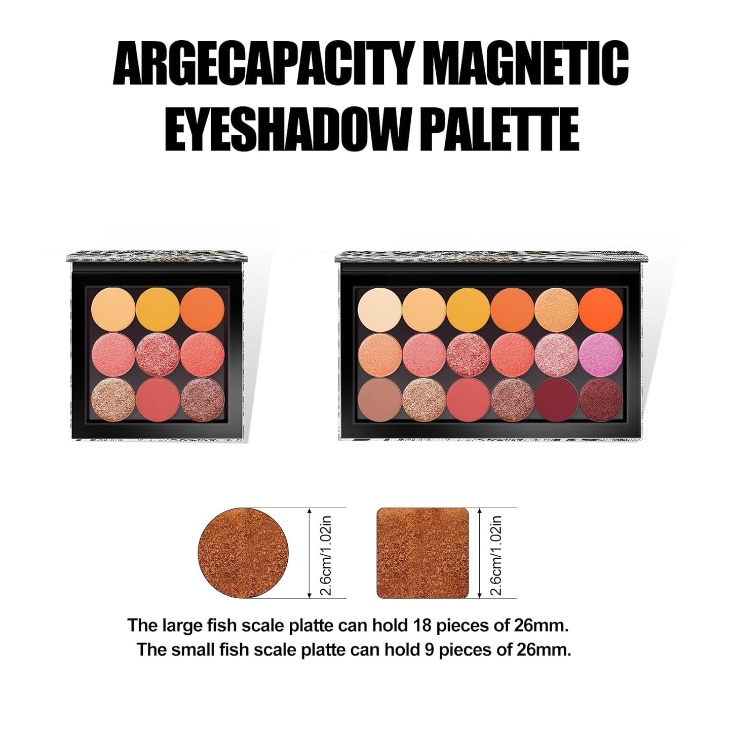 2 Packs Leopard Magnetic Makeup Palette Empty with Spatula and Metal Stickers, 18-pan and 9-pan Empty Eyeshadow Palette for Travel, DIY