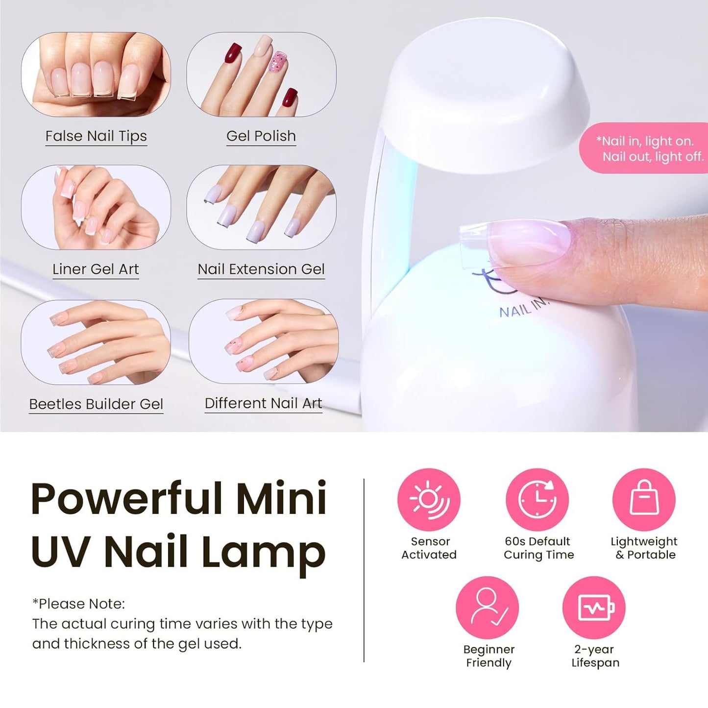 Beetles Tipex Gel Nail Kit Extra Short Square: 16 Sizes Instant Apex Nail Tips, 224 Pcs Pre-Building False Nail Tips with Tipex Nail Glue, Mini Nail Lamp-Thick Acrylic Nail Set