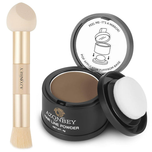 Root Touch Up Sets,Hairline Powder for Women Cover Up- Hairline Concealer for Thin and Thinning Hair, Water & Sweat Resistant,Contain Azonbey Makeup Brush (Light Brown, Med-Makeup Brush)