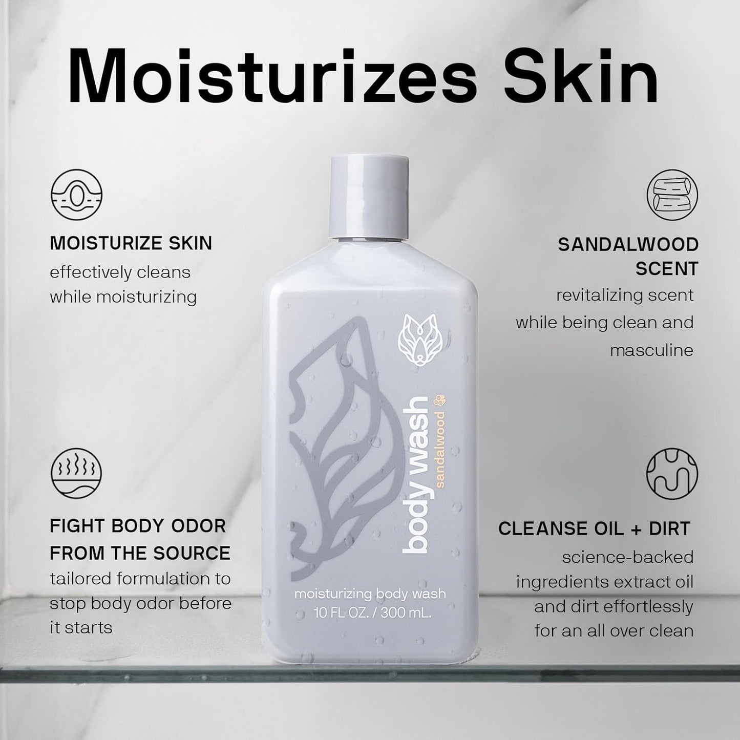 Black Wolf 2-Pack Moisturizing Body Wash Bundle - Mens Hydrating Bodywash for Dry, Dehydrated, & Sensitive Skin - Hyaluronic Acid, Aloe Vera, & Jojoba Oil Body Cleanser Help Remove Oil & Dirt