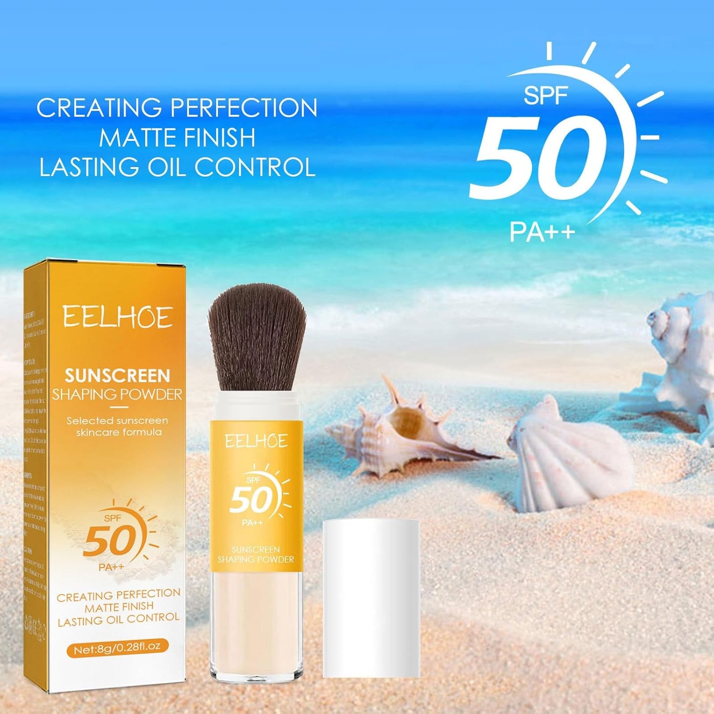 Mineral Sunscreen Setting Powder, SPF 50 PA++, Mineral Brush Powder, Matte Translucent Loose Setting Powder, Natural Oil Control Lightweight Face Powder for All Skin, Smooth, Lasting, Breathable