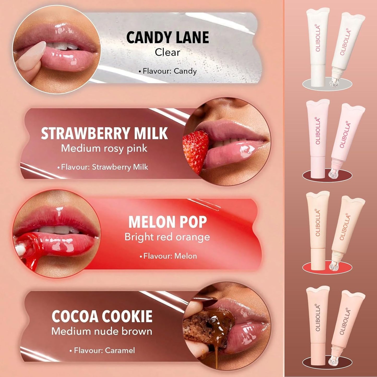 Tinted Lip Balm, Buildable Lip Color, Hydrate, Glossy, Lightweight, Sheer tint, 3-in-1 Moisture, Repair and Color, 0.33Oz(01 candy)