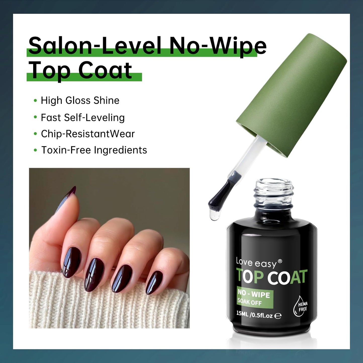 2pcs 0.5 fl oz Hema Free Gel Nail Polish No Wipe Top and Base Coat Set