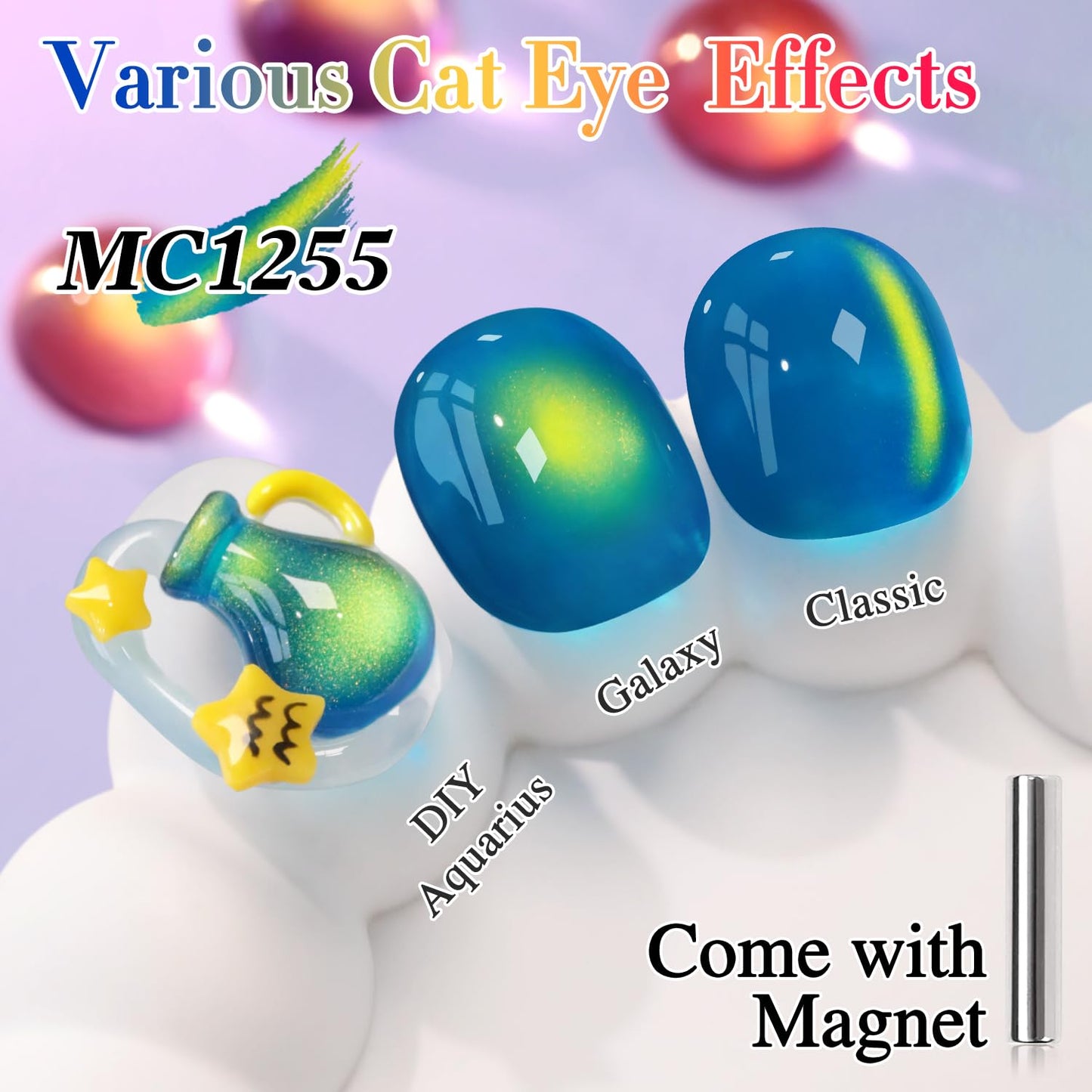 Double Rhythm Jelly Glass Cat Eye Gel Polish with Magnet 15ML Holographic Glitter Shimmer Translucent Sheer Color Magnetic Nail Polish Salon DIY at Home (Golden Blue-MC1255)