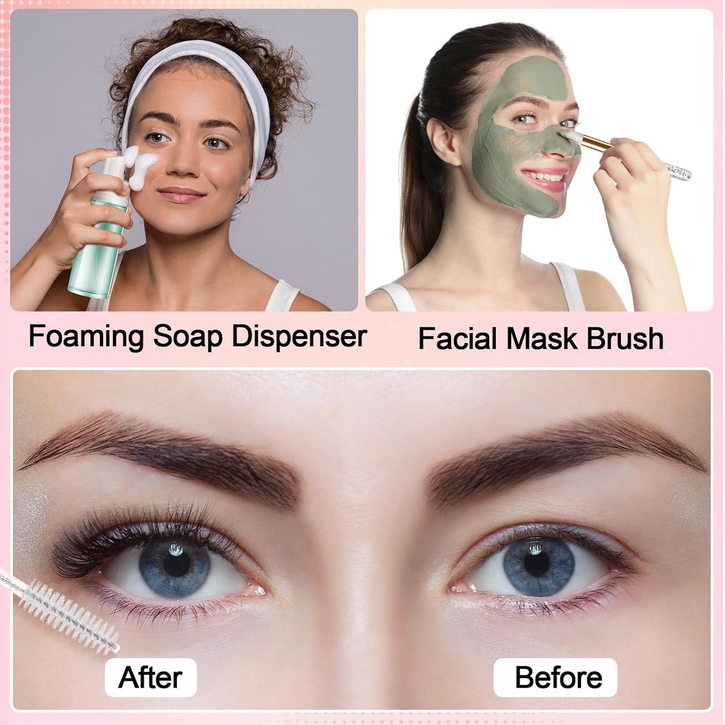 Zhehao 80 Pcs Lash Shampoo Bottle Brushes Kit 20 Foam Pump Dispensers 20 Lash Shampoo Brushes 20 Eyelash Aftercare Bag 20 Cleaning Pipes, Eyelash Extension Supplies(White, Sliver)