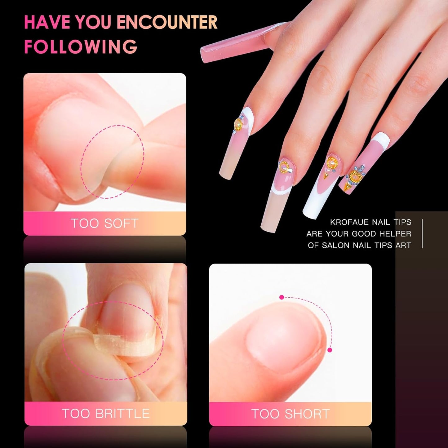 Ranrose Extra Long Nail Tips,240PCS XXXL Square Acrylic Tips Full Cover Clear Straight Tapered