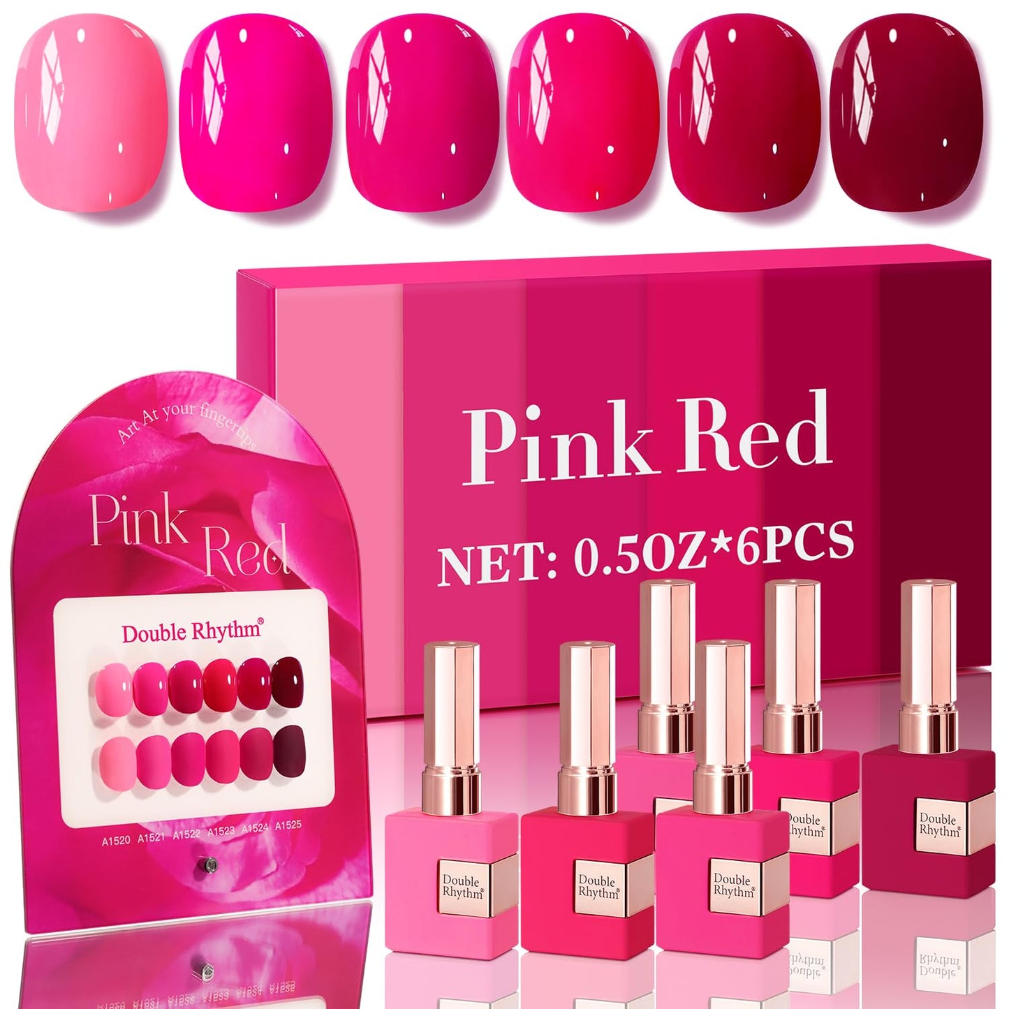 Double Rhythm 6 Pcs 15 ML Gel Polish Set Same Color Same Bottle Soak Off Gel Polish Kit Nail Art Manicure Salon DIY at Home for Women (Neon Light Pink Purple Burgundy Red-T6-8)