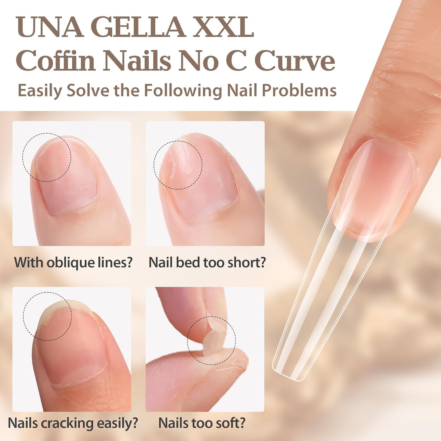 UNA GELLA XXL Coffin Nails Tips Full Cover 216pcs Extra Long Coffin Nail Tips No C Curve Clear Coffin Ballerina Nail Tips False Fake Acrylic Nails for Nail Extensions DIY Art Salon