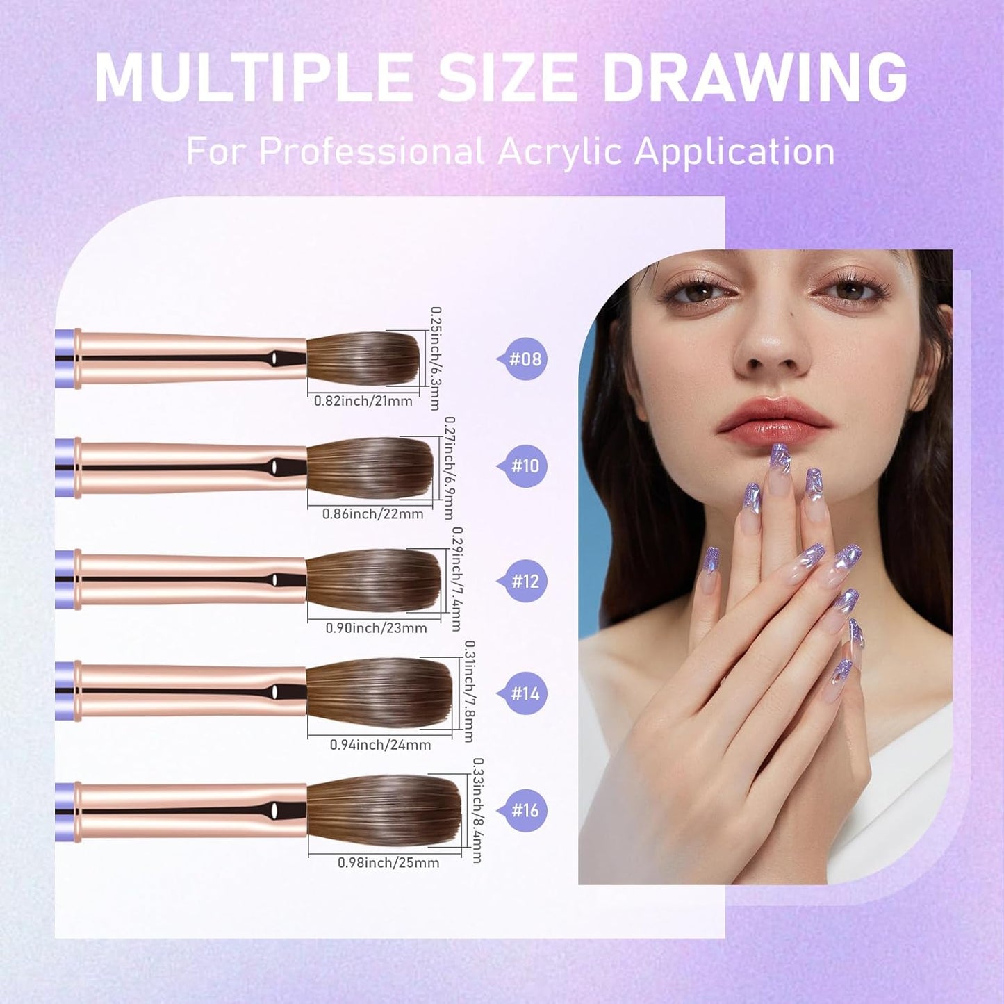 Acrylic Nail Brush Size #10, KEMEISI 100% Pure Kolinsky Nail Art Brushes Sturdy Handle Oval Shaped Acrylic Powder Nail Design Tools for Professional Manicure DIY Home Salon (Purple)