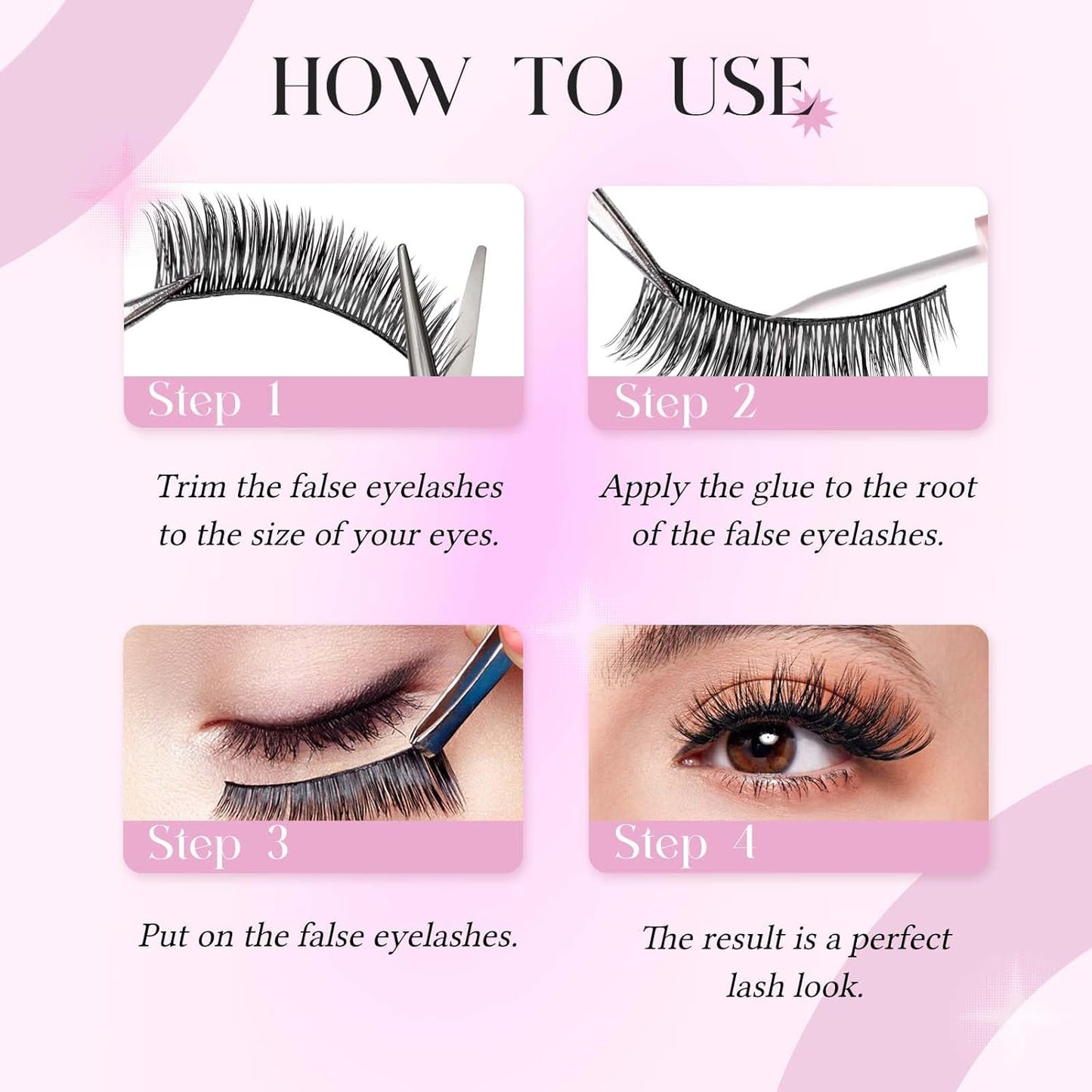 FADLASH False Eyelashes Kit Thick and Voluminous Cat Eye Lashes Wear Comfortable Fake Lashes with Thin Band 7 Pairs Lash Applicator Tool at Home, XH42