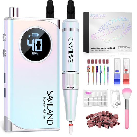 SAVILAND Advance Nail Drill for Acrylic Nails Professional: 40000RPM Nail Drill 6000mAhm High Capacity 2025 Rechargeable Electric Nail File 13 Drill Bits for Nails Manicure Pedicure E File Sky Realm