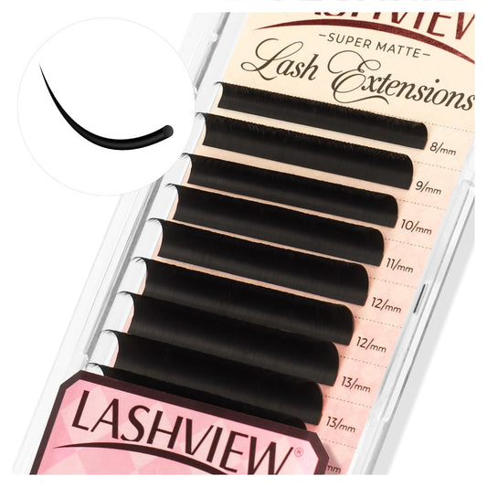LASHVIEW Classic Lash Extensions 0.03-0.20 J/B/L/C/CC/D Curl 8-16mm Mixed & Single Length Tray, Soft Matte Dark Professional Eyelashes Extension(0.10 CC 8-16mm)