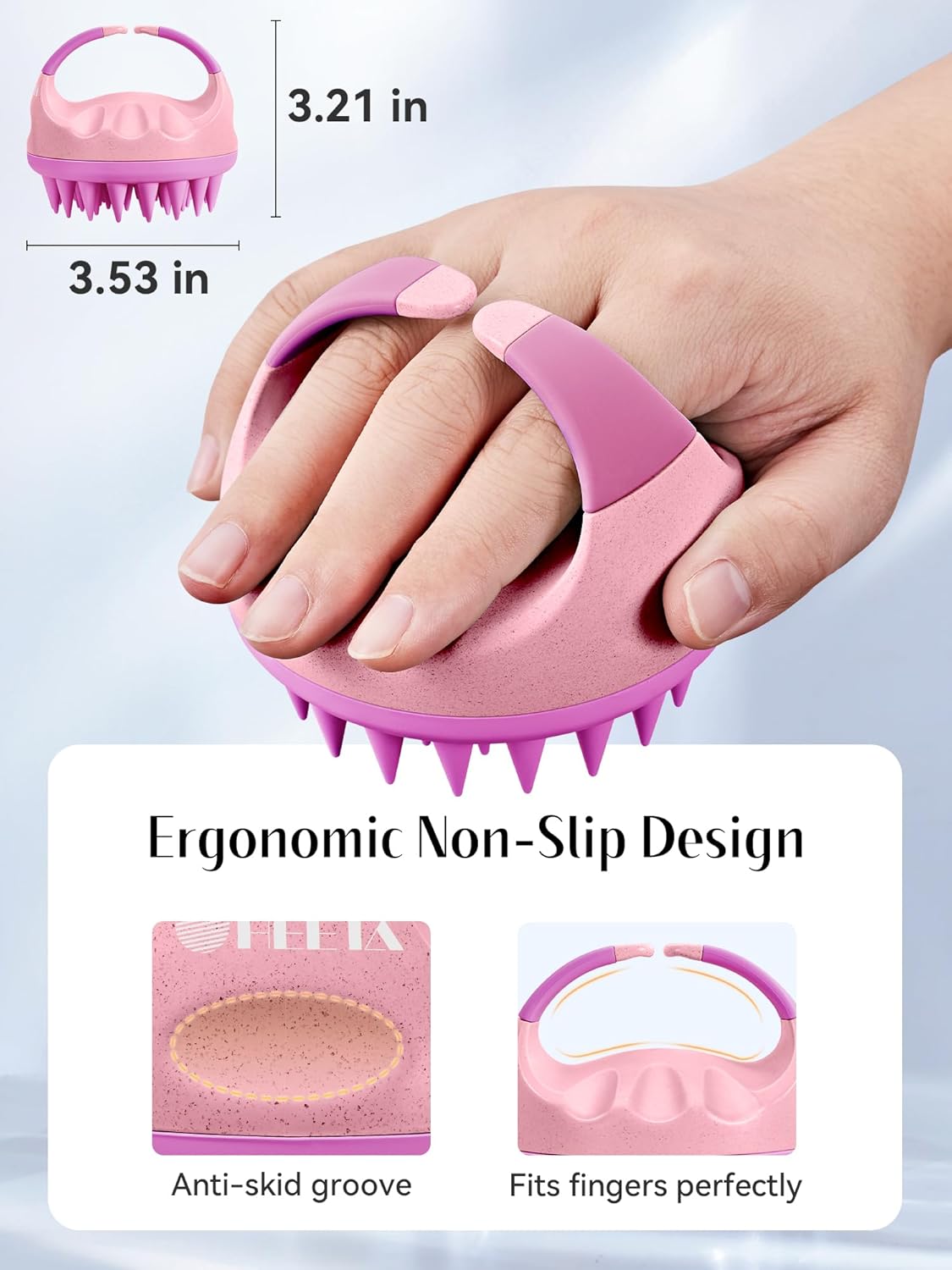 HEETA Scalp Massager with Soft Silicone Bristles for Hair Growth, Dandruff Removal, Itching Relief - Shampoo Brush for Hair Care and Relaxation (Coral Pink & Green)