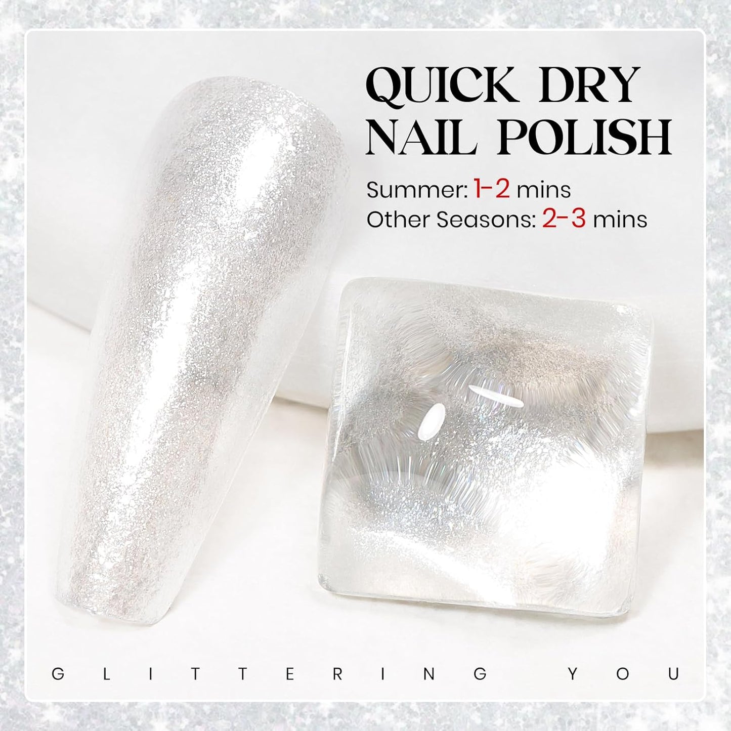 MIZHSE Translucent Shimmering Nail Polish, Quick Dry Clear Glitter White Nail Polish Air Dry Fast, 15ml High Glossy Sparkly Shiny Nail Art Salon Manicure Home