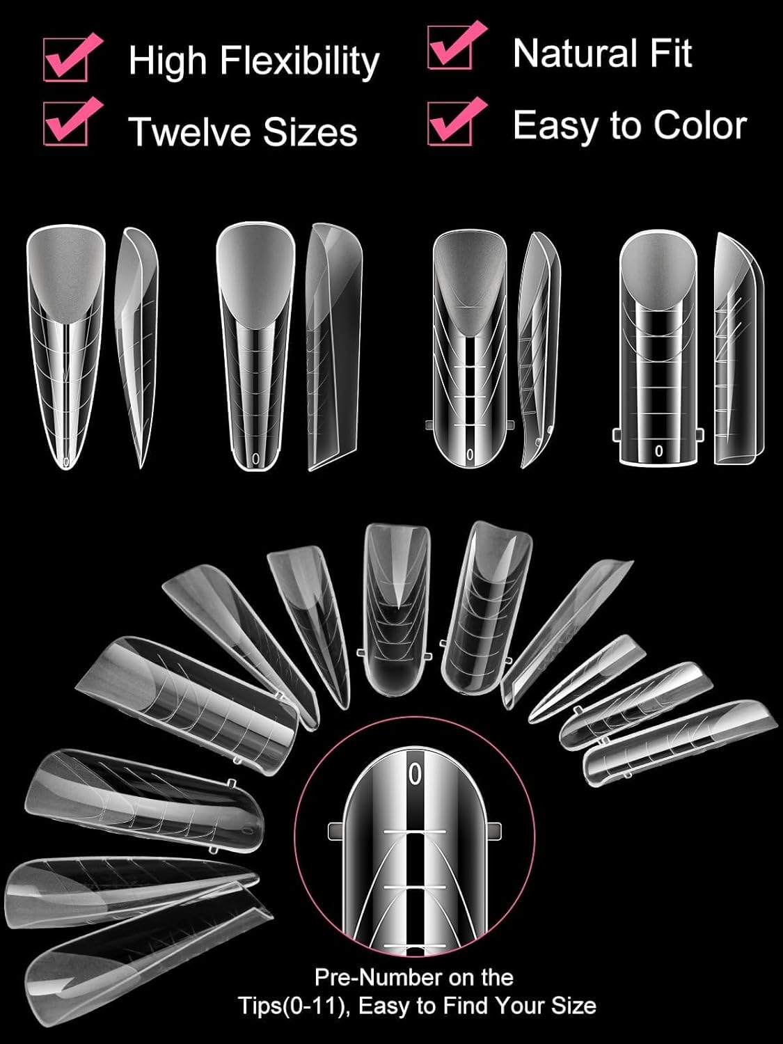 EBANKU Dual Nail Forms for Poly Extension Gel, 96 PCS Clear Nail Molds Reusable Nail Extension Forms for Builder Gel Manicure Design Salon DIY-12 Sizes
