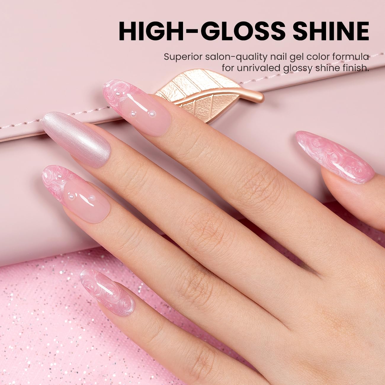 RARJSM Pearl Nail Art Gel Liner 2 Pcs Set Pearlescent Milky Silver White and Pink Shell Glitter Swirl Effect Gel Nail Polish 8ml Build in Thin Brush Painted Drawing Striper GelPolish Curing Requires