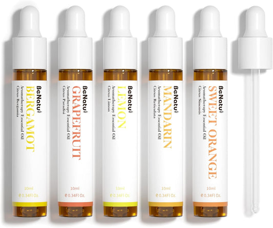 Citrus Essential Oil Set for Diffuser, Natural Fruity Fragrance Blends Gift for Home, Fresh Scent Aromatherapy Oils (Lemon, Sweet Orange, Grapefruit, Bergamot, Mandarin) 5 Packs