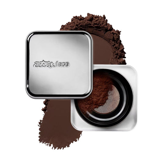about-face Curtain Call Set & Smooth Loose Powder Ovation – Lightweight, Oil-Absorbing Setting Powder with Rice Starch & Corn-Based Talc Alternative – Vegan, Cruelty-Free – 0.35oz (Very Deep)
