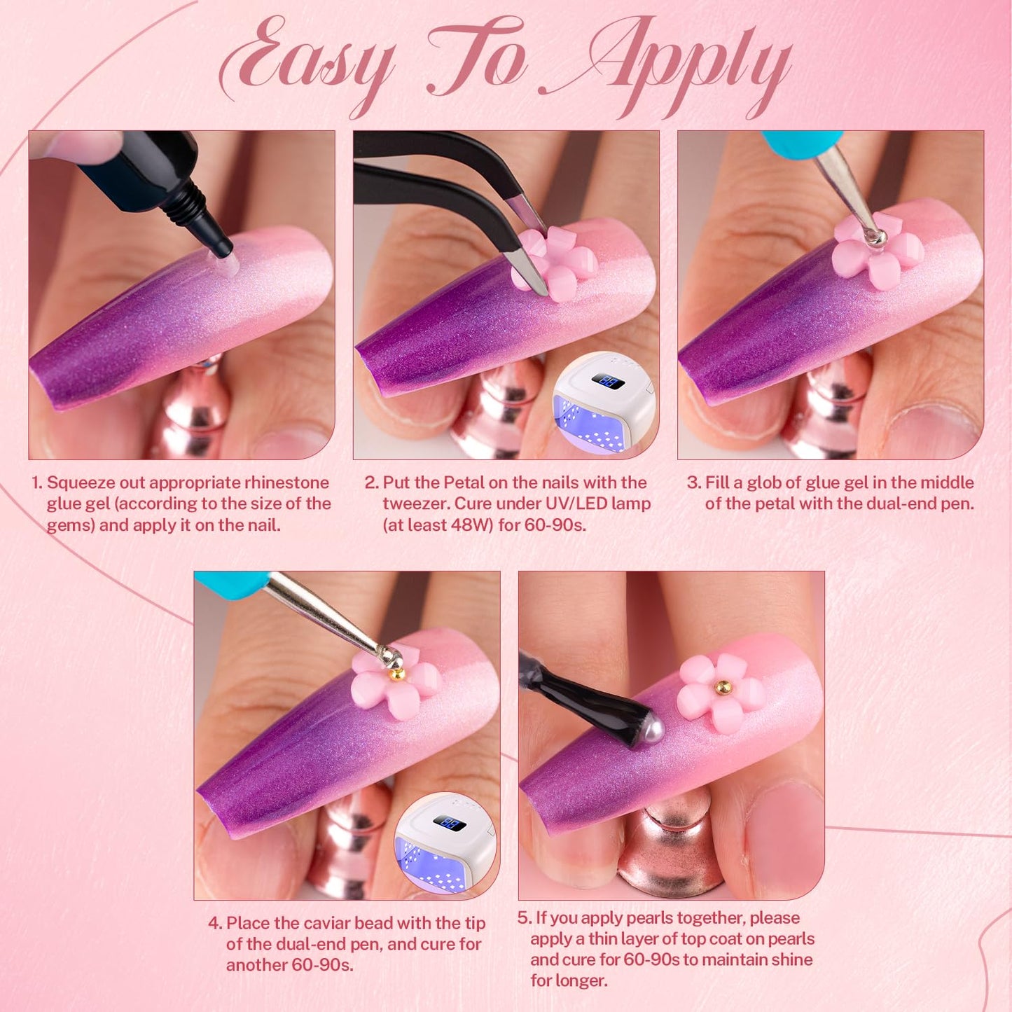 3D Nail Charms and Gems Set 2 with Rhinestone Glue, 20PCS Gold and Silver Chunky Butterfly Nail Charms, 3D Flowers for Nails, Flatback Crystals and Pearls + Diamonds + Picker Tool for Y2K Nail Decor