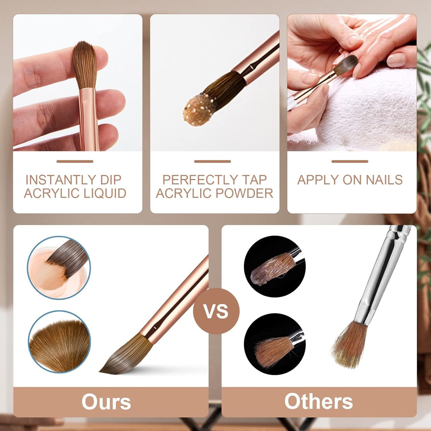 Acrylic Nail Brush Size 14,KEMEISI 100% Pure Kolinsky Nail Art Brushes Sturdy Handle Oval Shaped Acrylic Powder Nail Design Tools for Professional Manicure DIY Home Salon (Gold)