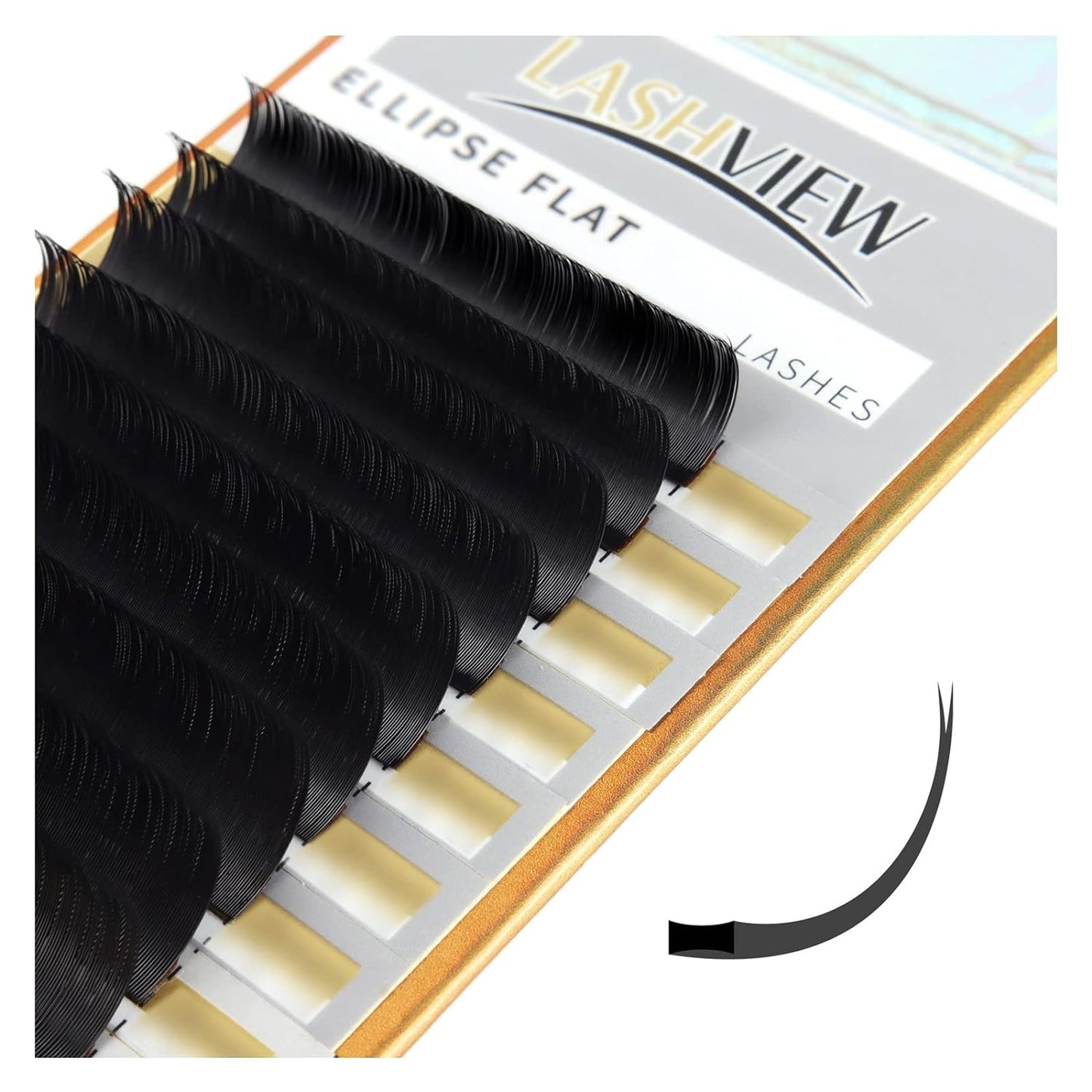 LASHVIEW Eyelash Extensions,Ellipse Flat Eyelash Extensions 0.20mm D Curl 12mm, Black,Individual Lashes,Semi-Permanent Extremely Soft Professional Salon Use