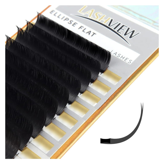 LASHVIEW Eyelash Extensions,Ellipse Flat Eyelash Extensions 0.20mm D Curl 12mm, Black,Individual Lashes,Semi-Permanent Extremely Soft Professional Salon Use