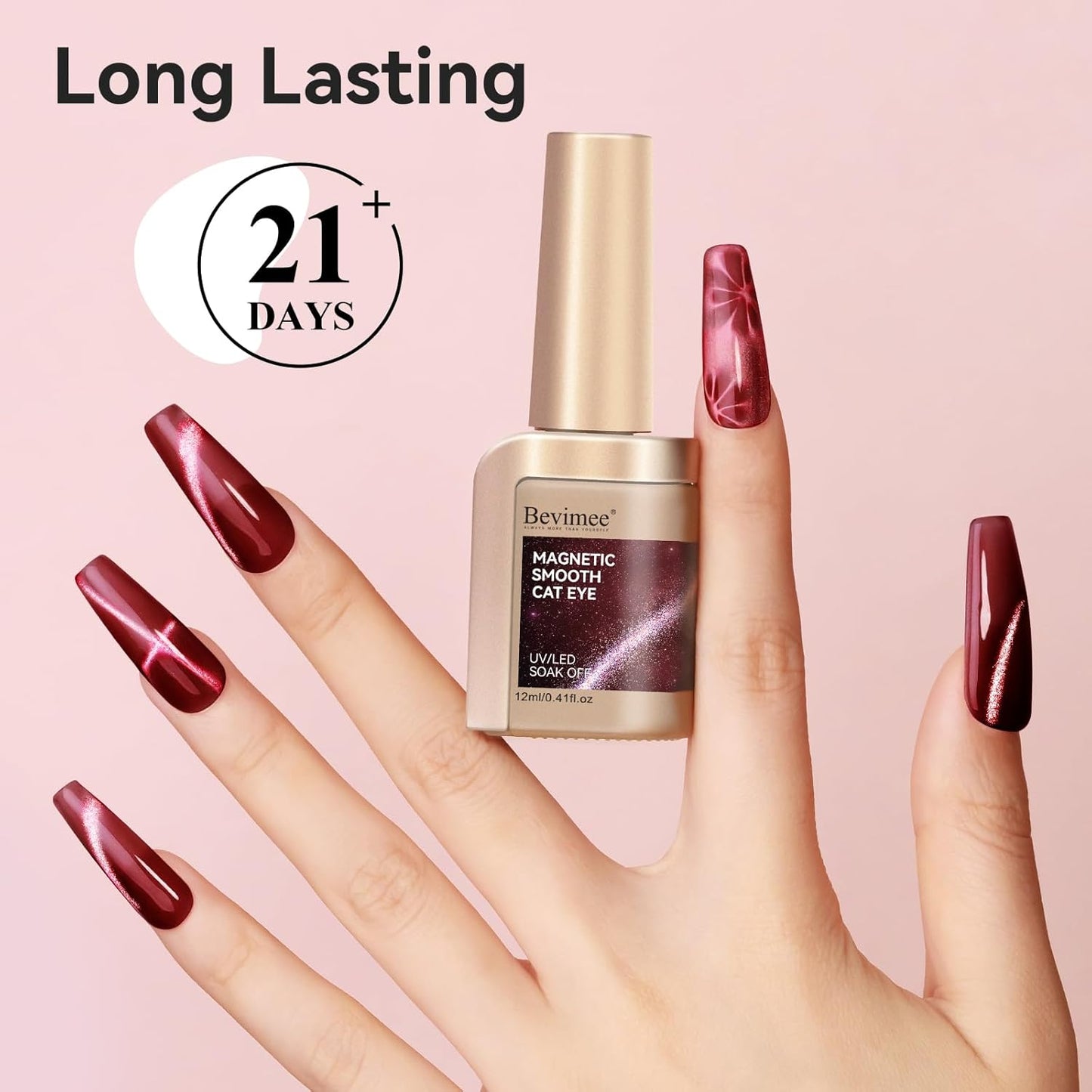 Cat Eye Gel Nail Polish, Burgundy Red Glitter Magnetic Gel Polish Moonlight, Cateye Gel Polish With Magnet Wine Red Holographic Shimmer UV Velvet Manicure Salon DIY Home, 12ML