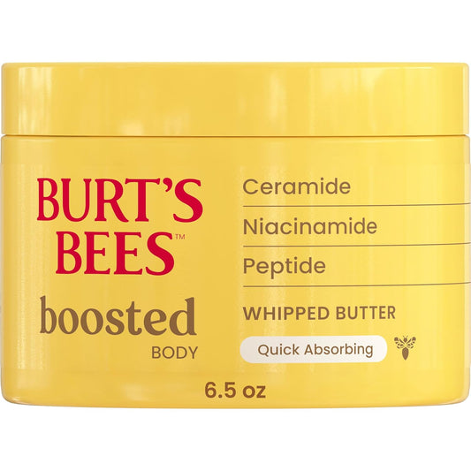 Burt's Bees Boosted Body Whipped Butter With a Ceramide, Niacinamide and Peptide Complex, Quick-Absorbing Body Butter Helps Support Skin Barrier, Tropical Scented, 6.5 oz. Jar