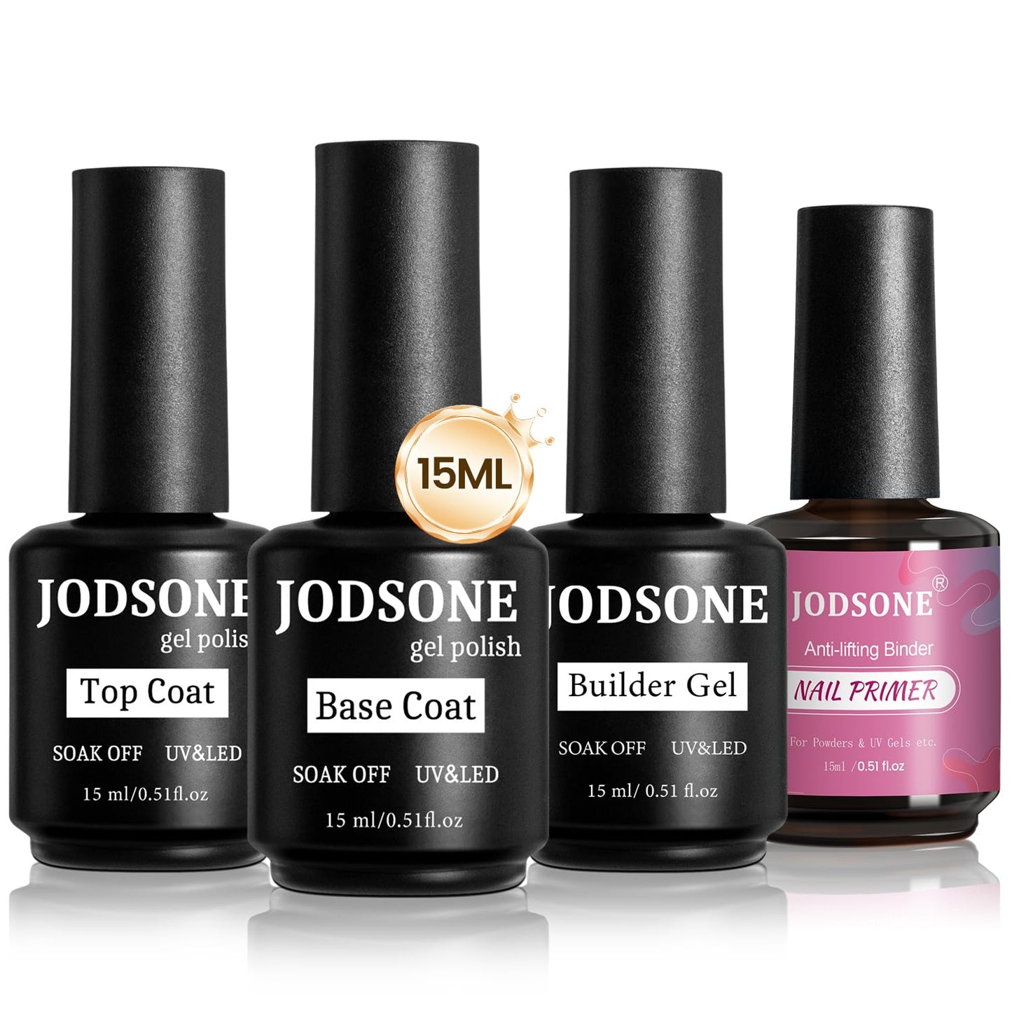 JODSONE 4 Bottles of 15ML Nail Primer Base Coat Top Coat and Builder Gel Which Helps Better Fit the Gel Polish
