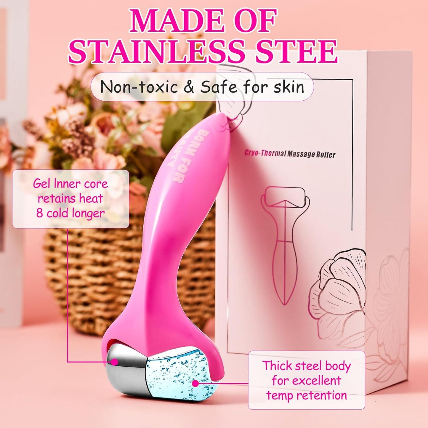 360° Rotating Ice Roller for Face-Stainless Steel Facial Massage Tool for Skin Tightening, Ice Face Roller -Wrinkle Reduction & Dark Circle Relief, Gift for Skincare Enthusiasts.