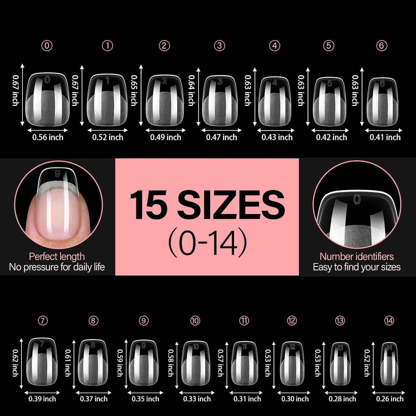 AILLSA Short Square Round Fake Nail Tips 240Pcs Soft Nail Gel Tips Pre-Shaped Acrylic Nail Tips, Half Matte Full Cover Press on False Tips for Nail Extension Home DIY 15 Sizes Gelly Tips